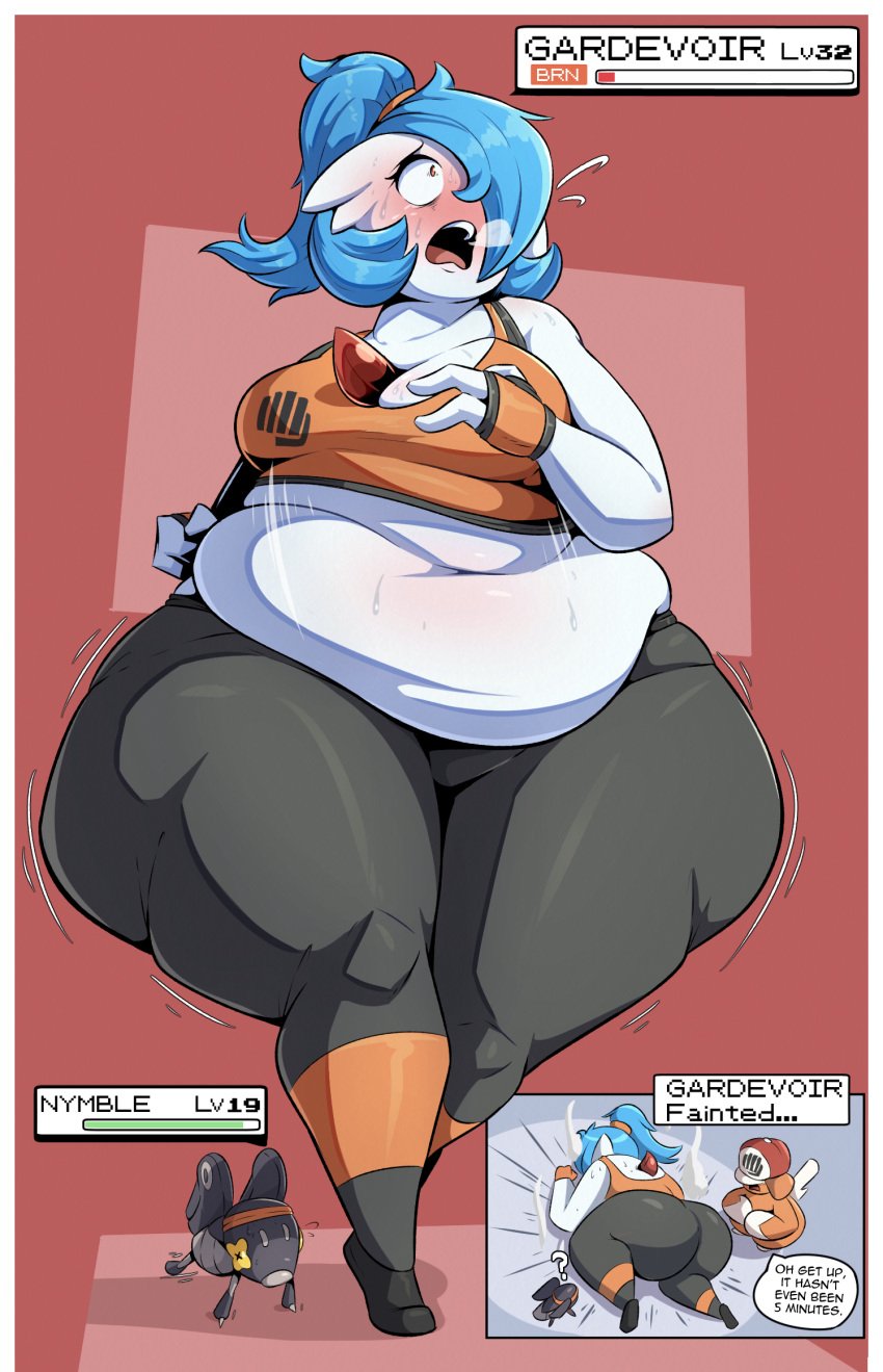 1girls ass bbw belly big_belly blue_hair bottom_heavy exercise fat_rolls female gardevoir huge_ass jogging long_hair overweight overweight_female pawmot pear_shaped pokemon pokemon_(species) ponytail speech_bubble sports_bra tank_top text text_box thick_thighs thighs veryfilthything workout workout_clothes yamcha_death_pose