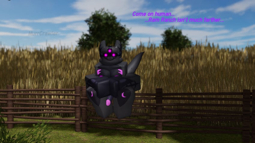 3d 3d_(artwork) gootraxian kaiju_paradise murrcrawler muscular muscular_male nightcrawler_(kaiju_paradise) outside penis ram_ranch roblox roblox_game robloxian speech text watermark