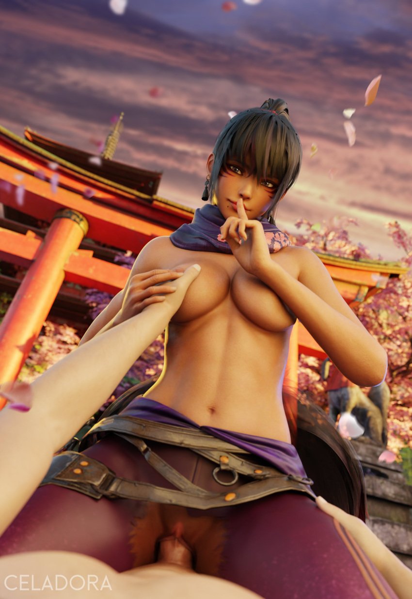 1boy 1girls 3d big_breasts black_and_red_and_purple_hair breasts celadora cowgirl_position female hand_on_breast keyd10iori kitsune_marks kunimitsu_ii kunoichi lavender_eyes microskirt namco partial_male sex short_skirt tekken tekken_7 thighs twitter wholesome wholesome_sex x