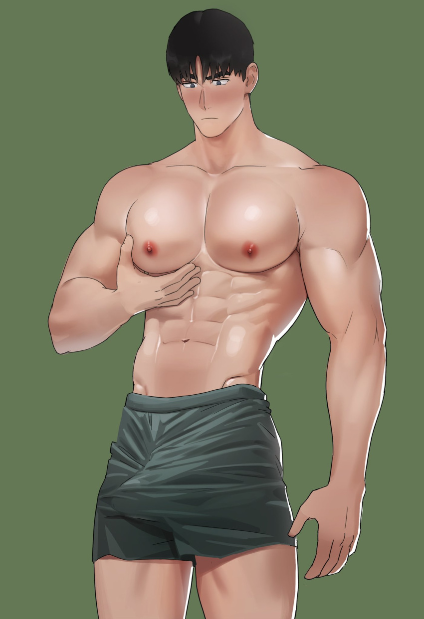 abs bara biceps blush bulge male male_nipples male_only manly muscular_male naoki_(xhju8282) nipples pecs penis_outline underwear