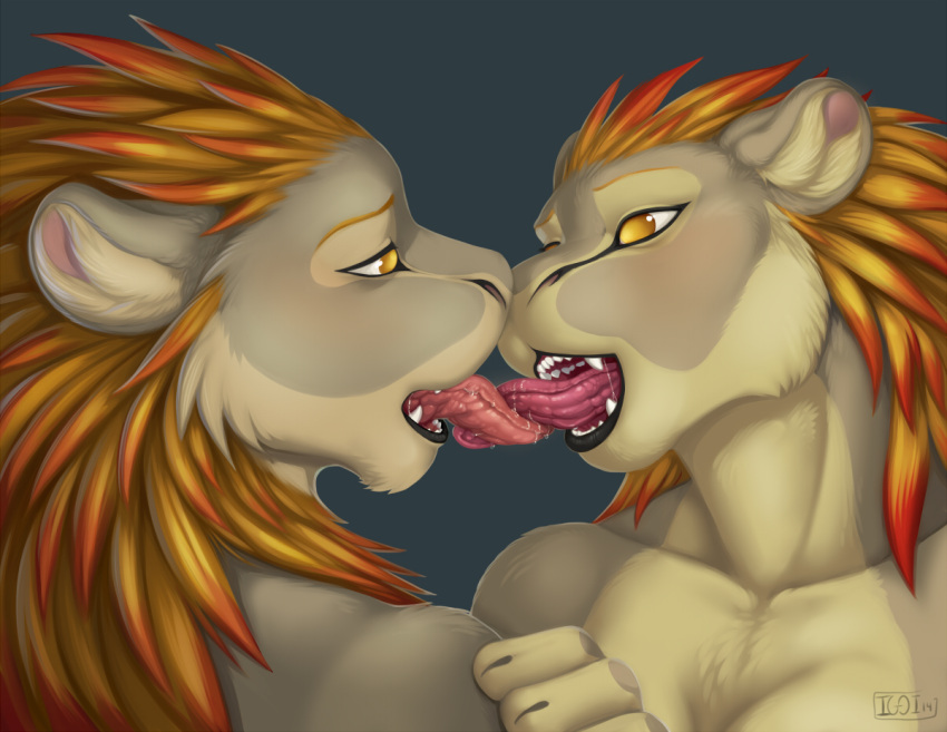 anthro anthro_on_anthro eye_contact felid feline iggi incest kissing lion long_tongue looking_at_partner tongue_out