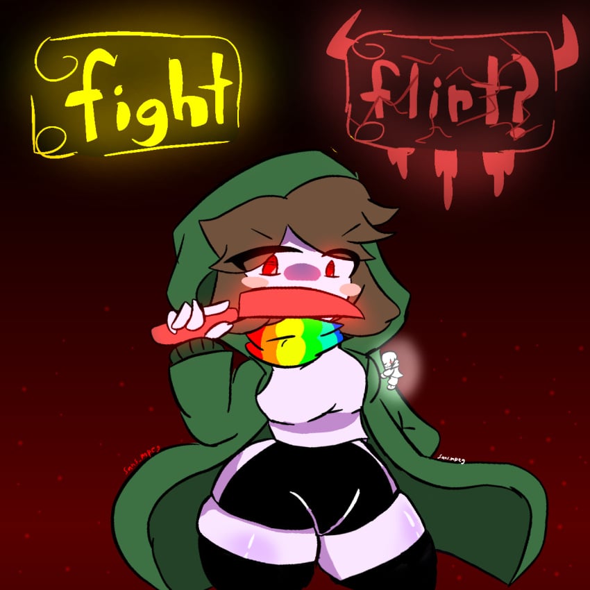 1girls 2d big_breasts blush breasts chara female_only knife light-skinned_female looking_at_viewer rebootedmp3g red_eyes simple_background solo storyshift storyshift_(facing_demons) storyshift_chara thick_thighs undertale undertale_(series) undertale_au voluptuous