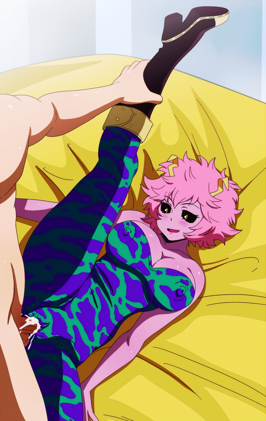 blush bodysuit boot boots breasts clothed_female_nude_male clothed_sex clothing_skin cum erect_nipples faceless_male female forced_in_fabric hero_outfit_(mha) horns impossible_clothes leg_lift leg_up male mina_ashido my_hero_academia nipple_bulge nipples_visible_through_clothing orgasm pink_hair pink_skin sex_through_clothes skin_tight smile straight vaginal_penetration