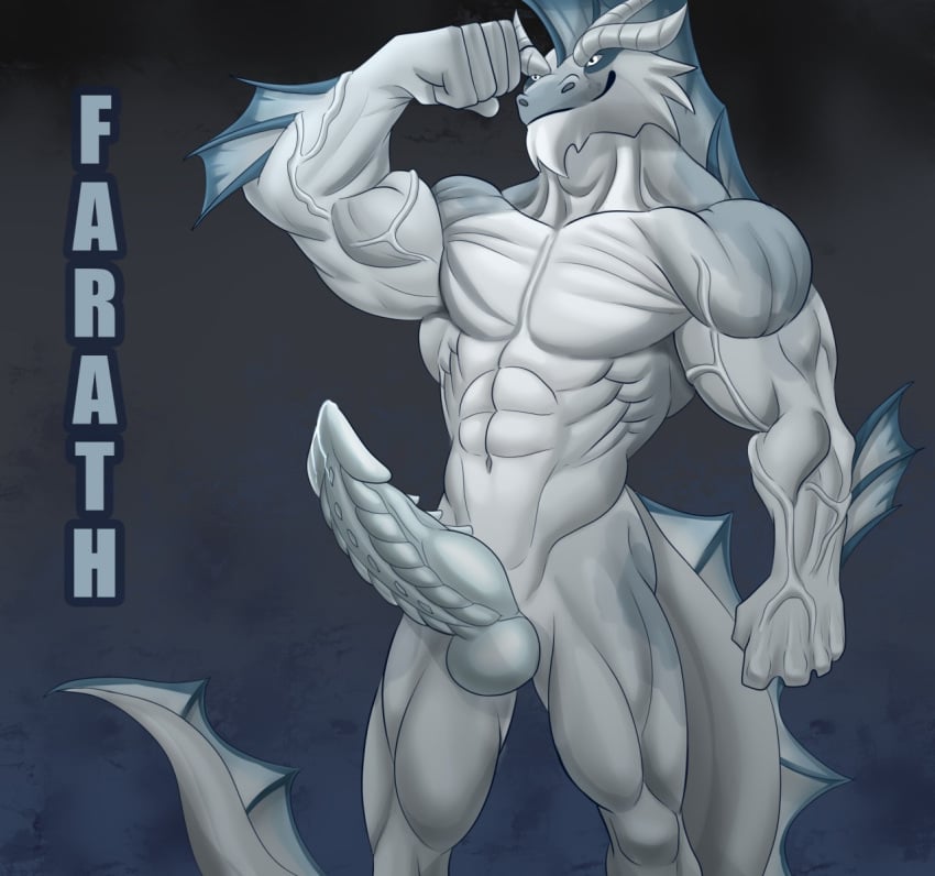 abs anthro balls biceps big_muscles big_penis dragon farath fin flexing grey_scales grin invalid_tag male male_only marsel-defender muscular muscular_male navel pecs penis ribbed_penis scales smile solo standing vein