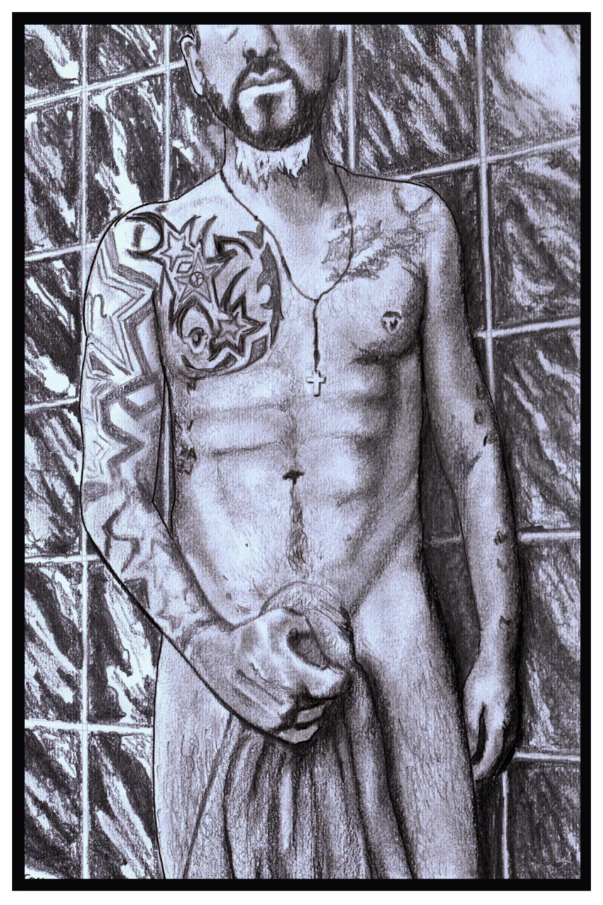 birthday_suit gay gay_male hand_drawn handdrawn handdrawn_art male male_only naked naked_male nude nude_male pencil pencil_(artwork) pencil_sketch self_upload sketches_by_adab tattoo_on_chest towel_boy towel_only traditional_media_(artwork)