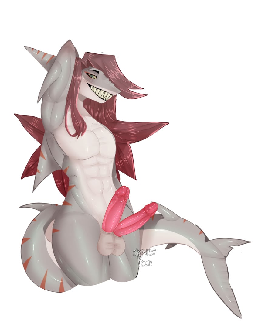 2_penises abs absurd_res absurdres anthro anthro_only anthro_shark diphallia diphallism furry furry_balls furry_male furry_only hi_res highres male male_only multi_genitalia multi_penis muscular muscular_male nude penis red_hair shaded shark shark_boy shark_fin shark_humanoid shark_tail shark_teeth sharp_teeth