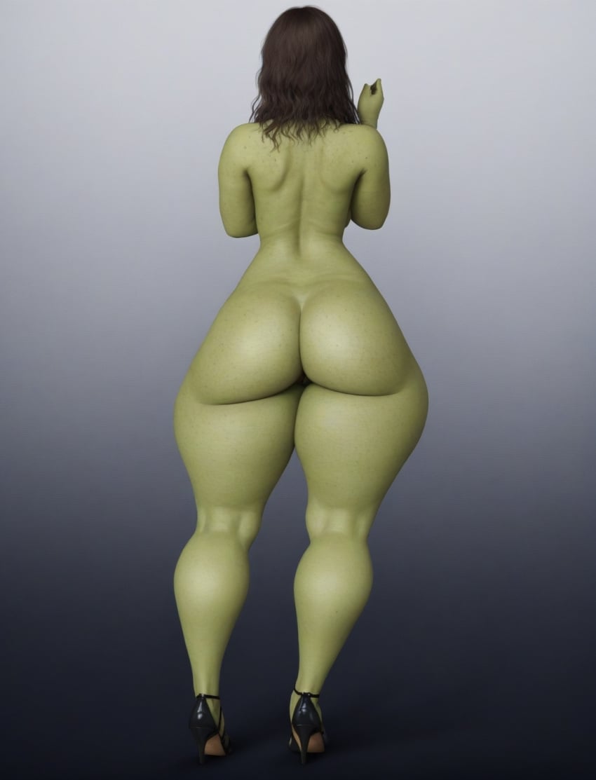 ai_generated big_ass black_hair borednlonely bottom_heavy butterface curvy green_skin high_heels thick_legs thick_thighs ugly_female wide_hips witch