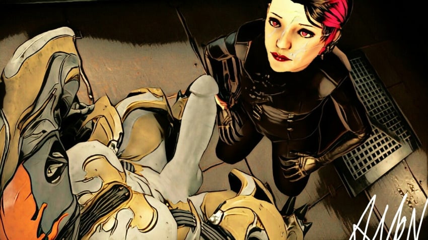 amonsrule big_penis captura ember_(warframe) face futanari kneeling operator_(warframe) photoshop warframe