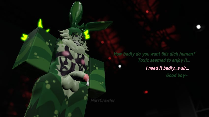 3d 3d_(artwork) big_penis cum gootraxian kaiju_paradise murrcrawler muscular muscular_male nipples nuclear_rabbit_(kaiju_paradise) penis roblox roblox_game robloxian soft_penis speech text thick_thighs watermark