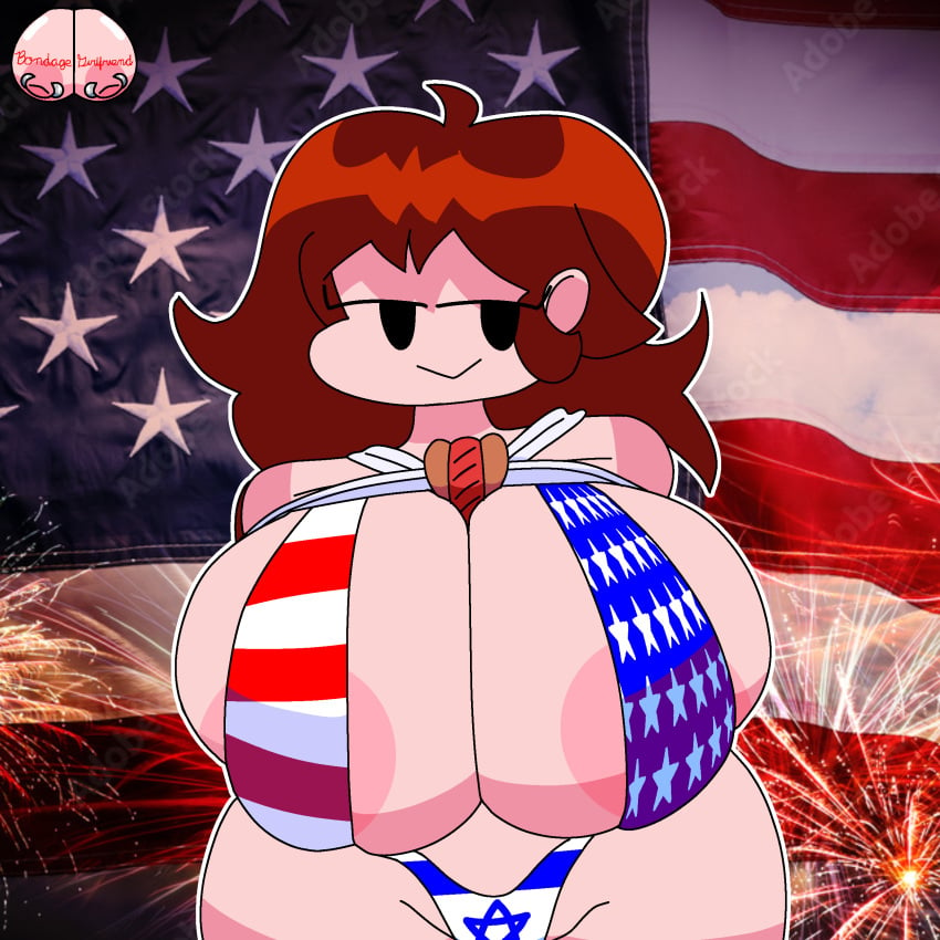 1female 1girl 4th_of_july american_flag american_flag_bikini big_boobs big_breasts big_tits bikini black_eyes bondage bondage_gf bondage_girlfriend boobs breasts brown_hair chubby chubby_female fourth_of_july friday_night_funkin girlfriend_(friday_night_funkin) huge_boobs huge_breasts huge_tits independence_day israeli_flag massive_breasts red_eyes red_hair rope rope_between_breasts rope_bondage smug_face thick_thighs thighhighs thighs tits usa_bikini