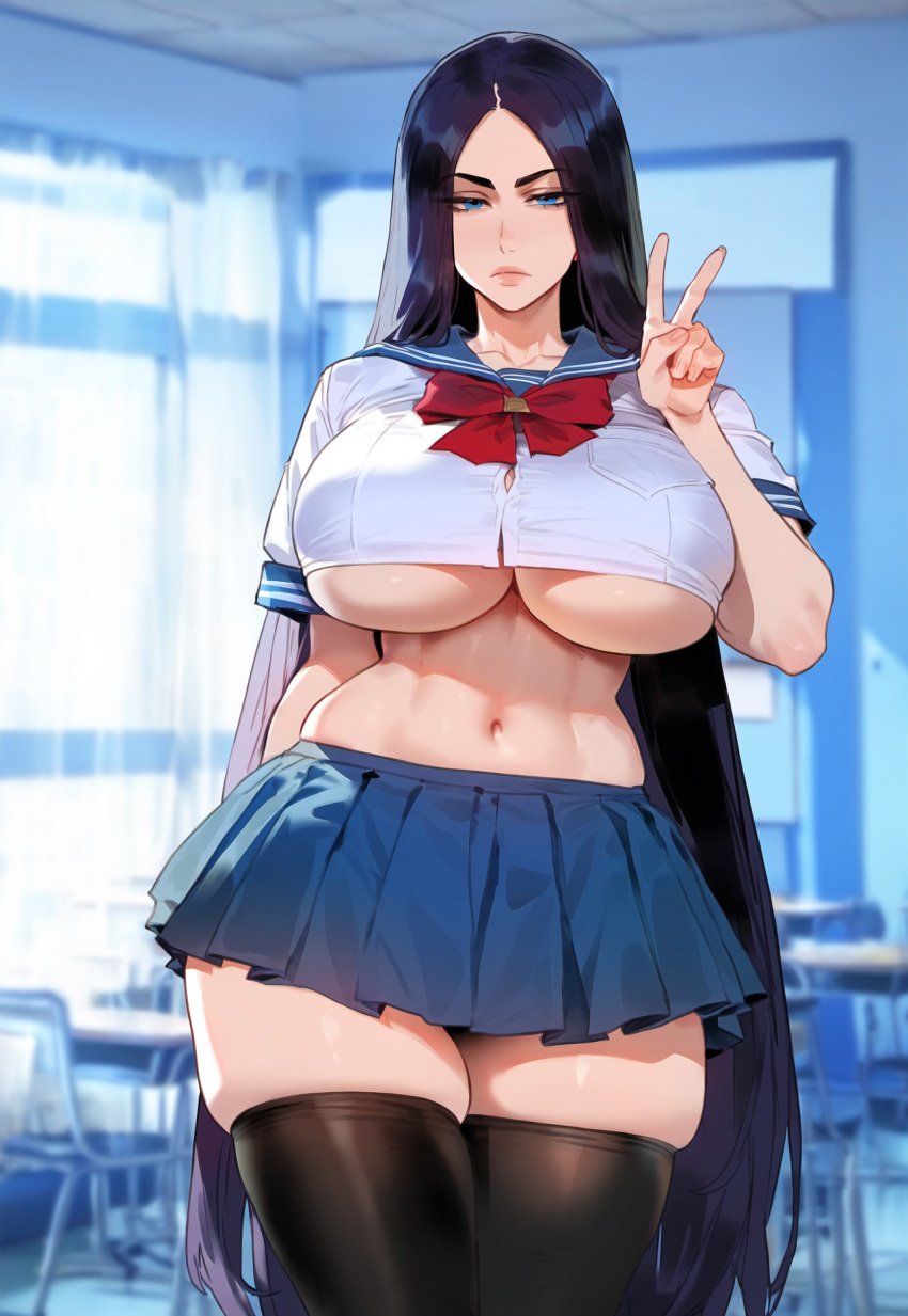 1girls ai_generated artstyle_imitation bishoujo_senshi_sailor_moon black_hair bleach blue_eyes boobs breast breasts cleavage clothing crossover curvaceous curvaceous_body curves curvy curvy_body curvy_female curvy_figure curvy_milf exposed_breast exposed_breasts female floox hi_res high_resolution hips hourglass_figure huge_breasts large_breasts light-skinned_female light_skin long_hair massive_breasts milf naughty_face sailor_moon_(cosplay) skirt stable_diffusion stockings thiccwithaq_(ai_style) thick_thighs thighs underboob unohana_retsu voluptuous voluptuous_female wide_hips