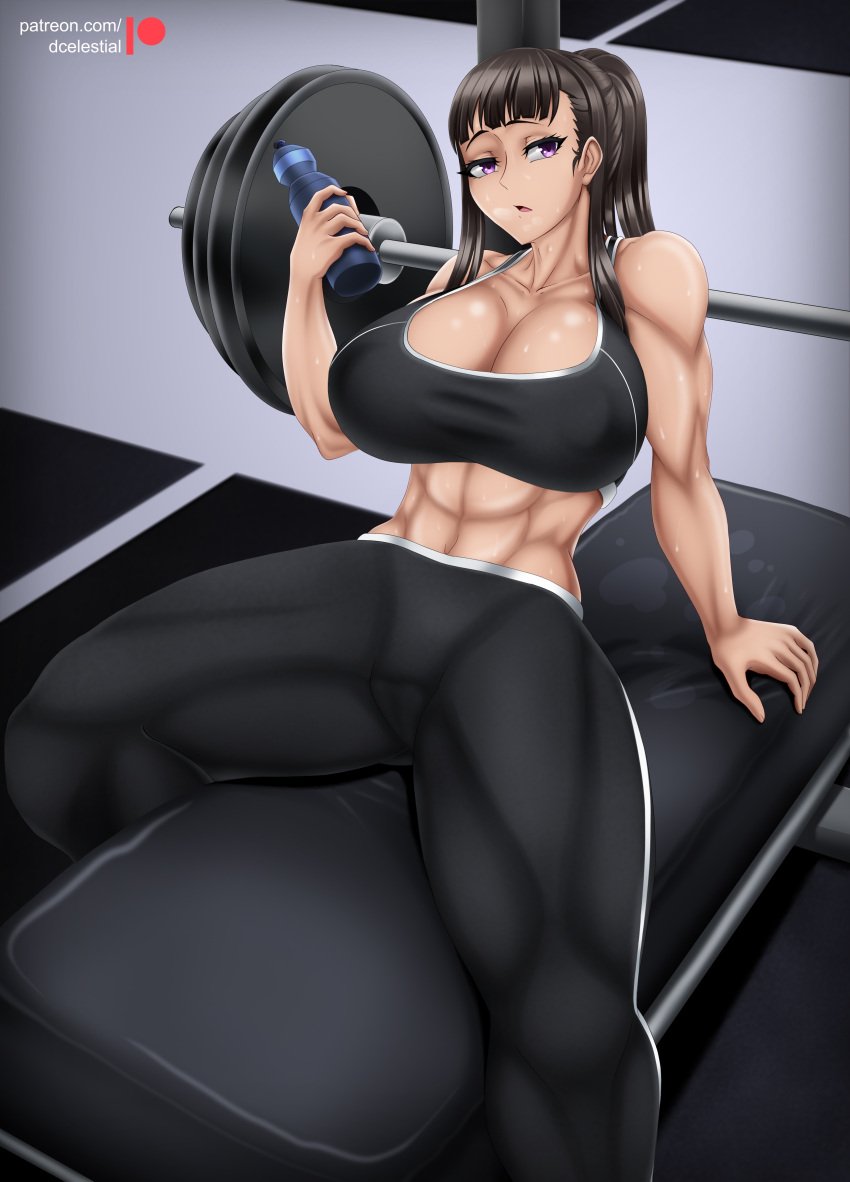 1girls abs bare_arms bare_shoulders big_breasts black_hair clothed clothing color dcelestial en'en_no_shouboutai enen_no_shouboutai female female_focus female_only fire_force fit_female gym gym_clothes hi_res large_breasts light-skinned_female light_skin long_hair looking_at_viewer muscles muscular muscular_female oze_maki purple_eyes solo solo_female tagme thick_thighs