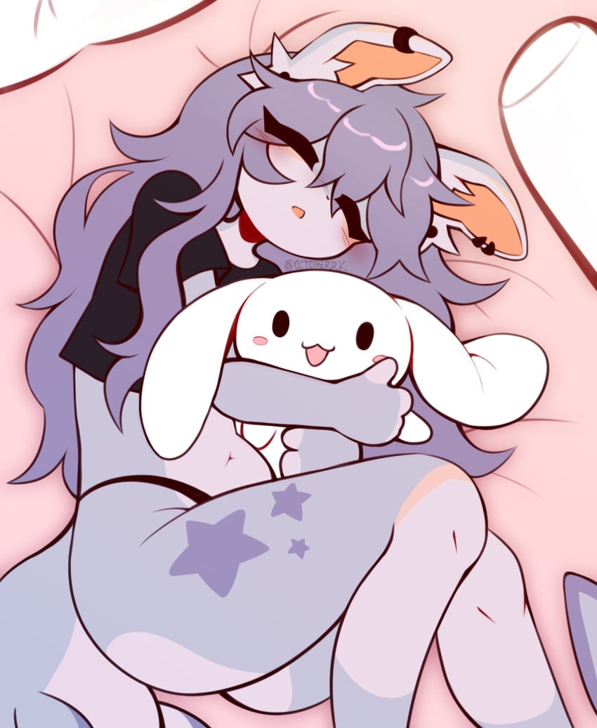 anthro cinnamon_(cinnamoroll) cinnamoroll cinnamoroll_(series) female octoberrk plushie sanrio sleeping tagme