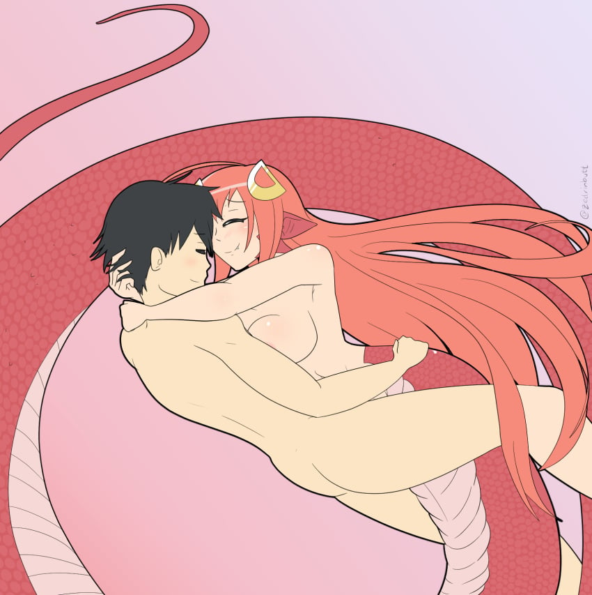 1boy1girl 1girls animal_humanoid black_hair breasts duo female hair hairclip happy_sex hug human human_on_humanoid humanoid kimihito_kurusu lamia light-skinned_male long_hair male mammal miia_(monster_musume) monster_girl monster_girl_(genre) monster_musume monster_musume_no_iru_nichijou nude pointy_ears red_hair reptile scalie snake straight wholesome zedrin