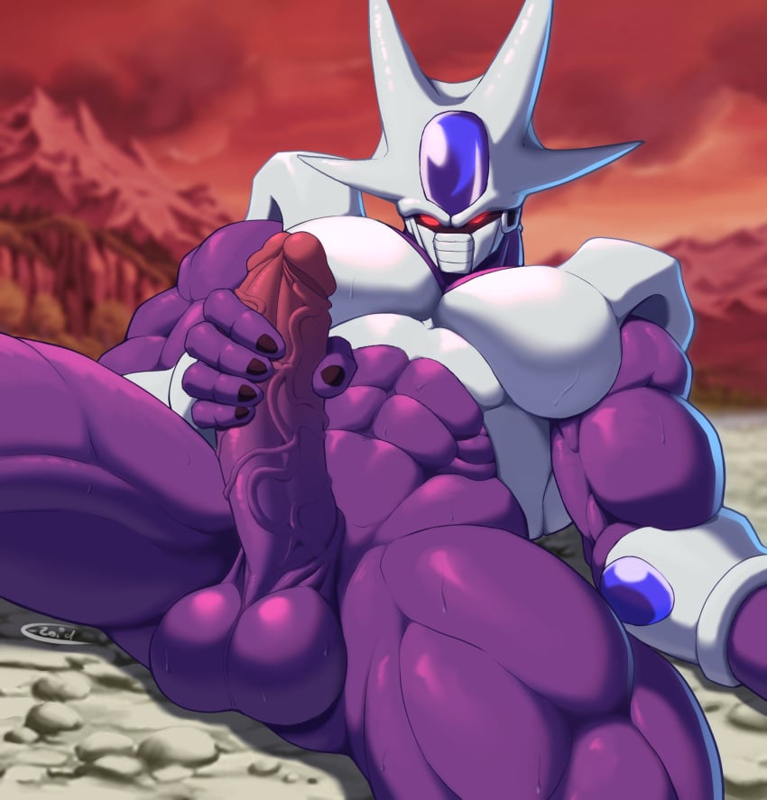 1boy alien ballsack boner cooler_(dragon_ball) dragon_ball dragon_ball_z e-zoid erection holding_penis huge_cock male_focus male_only muscular muscular_male penis purple_skin solo solo_male tail veiny_penis