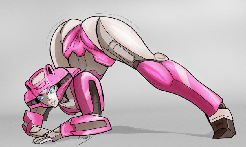 1girls ass ass_up azzertyimages blue_eyes elita_one grey_body jack-o_pose panties pink_panties robot robot_girl robot_humanoid solo solo_female thick_thighs transformers transformers_one