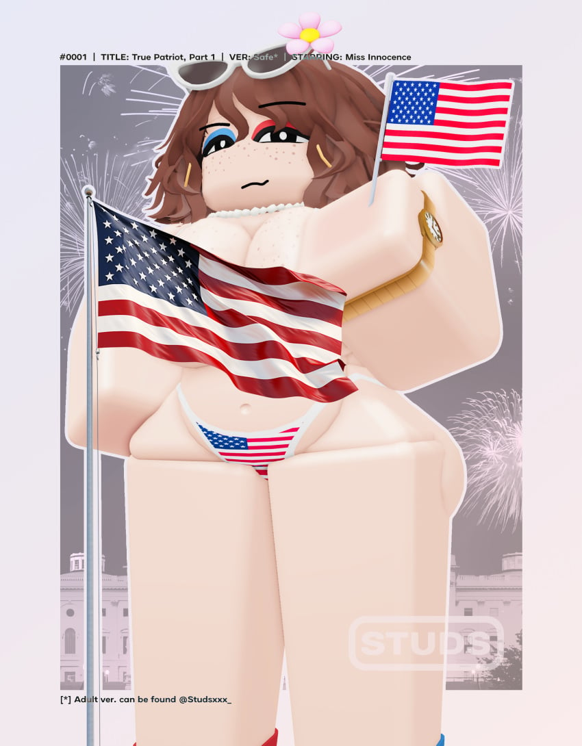 1girls 3d 4th_of_july american_flag_bikini artist_name big_ass big_breasts big_thighs bikini brown_hair busty censored darby_lockhart eyeshadow female hd milf miss_innocence mommy necklace office_lady original_character posing posing_for_the_viewer poster roblox robloxian sfw_version smile studsxxx sunflower sunglasses twitter_username watermark wristwatch