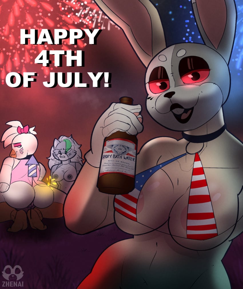 1human 3girls 4th_of_july american_flag american_flag_bikini areola_slip areolae avian bath_water beak beer bikini black_lipstick bottle bow breasts breasts_out broly_culo canine choker drinking english_text firework_in_ass fireworks five_nights_at_freddy&#039;s five_nights_at_freddy&#039;s:_security_breach furry glamrock_chica_(fnaf) gloves green_hair green_streak grey_fur hair_ornament hairbow half-closed_eyes holding_object leotard lipstick makeup masked masked_female meme micro_bikini multicolored_hair navel pink_eyes red_eyes roxanne_wolf_(fnaf) solo_female vanny_(fnaf) watermark white_feathers wolf zhenai