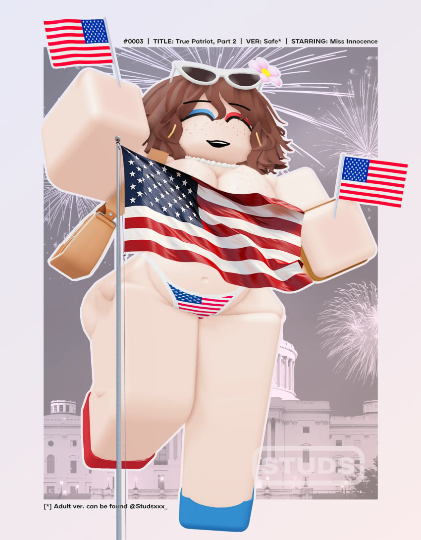 1girls 3d 4th_of_july american_flag_bikini artist_name big_ass big_breasts big_thighs bikini brown_hair busty censored cheering darby_lockhart eyeshadow female hd milf miss_innocence mommy necklace office_lady original_character posing posing_for_the_viewer poster purse roblox robloxian sfw_version smile studsxxx sunflower sunglasses twitter_username watermark wristwatch