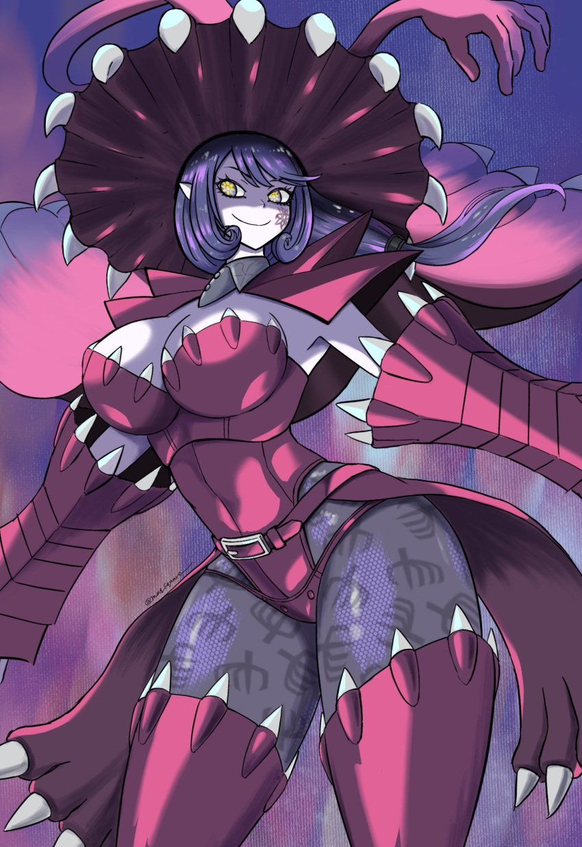 1girls 2025 artist_name artist_signature ass big_ass big_breasts breasts clothed clothed_female clothing digimon digimon_universe:_appli_monsters english english_text female female_focus female_only flower_tattoo fully_clothed fully_clothed_female light-skinned_female light_skin mas_square pale-skinned_female pale_skin pointy_ears purple_hair purple_hair_female solo solo_female solo_focus tattoo tattoo_on_face text thick_thighs thighs unusual_pupils violet_hair warudamon witch witch_costume witch_hat