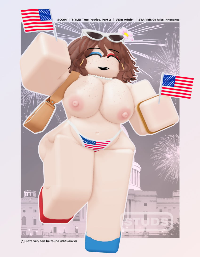 1girls 3d 4th_of_july american_flag_bikini artist_name big_ass big_breasts big_thighs bikini brown_hair busty cheering darby_lockhart eyeshadow female hd milf miss_innocence mommy necklace nipples nsfw nude_female office_lady original_character posing posing_for_the_viewer poster purse roblox robloxian smile studsxxx sunflower sunglasses twitter_username watermark wristwatch