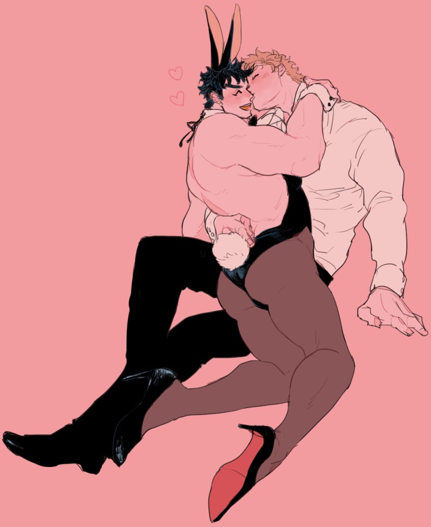 2boys battle_tendency bunny_boy bunny_tail bunnysuit caesar_zeppeli gay jojo's_bizarre_adventure joseph_joestar kissing male male/male male_only yaoi