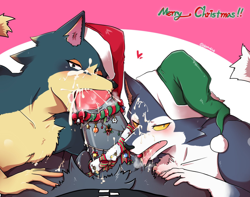 animal_crossing anthro apollo_(animal_crossing) avian bald_eagle bird canine christmas clothing cum cum_in_mouth cum_inside cum_on_face eagle erection fellatio group group_sex holidays interspecies licking lobo_(animal_crossing) male mammal nintendo ohjing1004 oral penis sex threesome tongue tongue_out two_subs_one_dom video_games wolf wolfgang_(animal_crossing) yaoi yeonok104