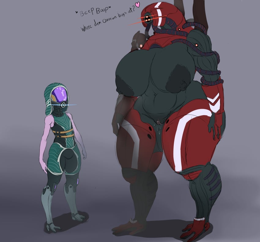 1boy 1girls 3_fingers 3_toes abs absurd_res alien belly big_breasts bleachedleaves bodysuit breasts chubby death_by_snoo_snoo english_text feet female geth geth_prime glands_of_montgomery heart helmet hi_res huge_ass huge_breasts humanoid larger_female machine male mask mass_effect nipples nude pussy pussy_juice quarian robot sagging_breasts size_difference smaller_male text thick_thighs video_games wide_hips