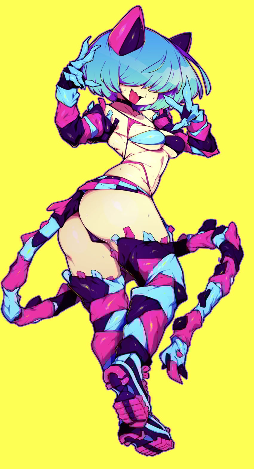 blue_hair cat_ears cat_tail catgirl original original_character skimpy_clothes slugbox tagme vomi_agogo