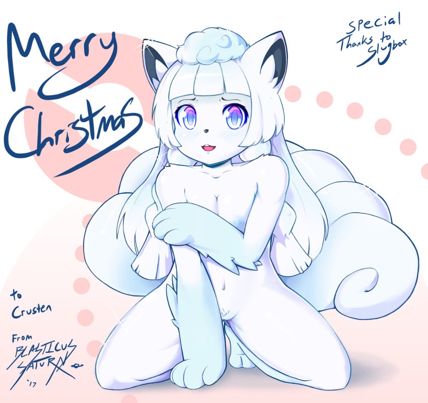 1girls 2017 alolan_vulpix alternate_species anthro anthrofied barefoot blasticussaturn canine clothing dress feet female fur furry hi_res kneeling lillie_(pokemon) long_hair looking_at_viewer mammal navel nintendo nipples nude paws pokemon pokemon_(species) pokemon_sm pokemorph pussy signature simple_background small_breasts solo tail text video_games vulpix white_fur