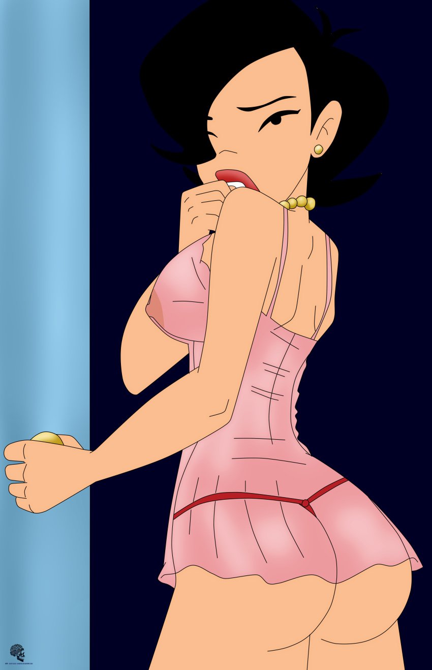 1girls american_dragon:_jake_long areola ass babydoll boobs_and_butt_pose dat_ass disney eschergirl female g-string lingerie milf nipples noir-black-shooter see-through solo susan_long third-party_edit traced