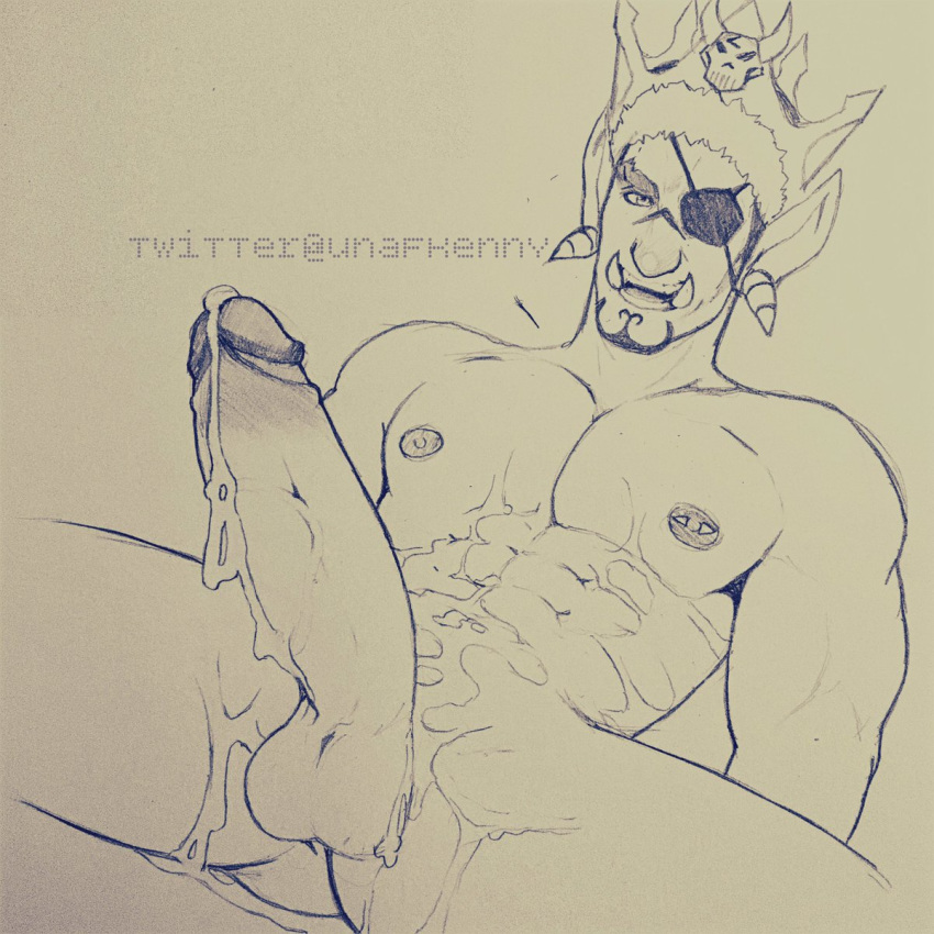 cum humanoid king male male_focus male_only muscular nipple_piercing nipples orc orc_male penis piercing royalty solo solo_male unafkennyart