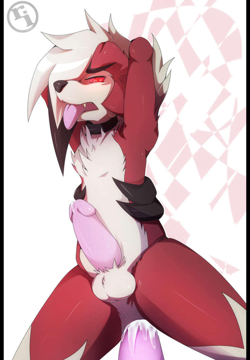 1boy 2017 anal anal_insertion anthro armpits black_border canine cum cum_in_ass cum_inside digital_media_(artwork) dildo ejaculation erection feral fur furry hair half-closed_eyes hi_res humanoid_penis luxuria lycanroc male male_only mammal masturbation midnight_lycanroc nintendo no_nipples open_mouth orgasm penetration penis pokémon_(species) pokemon pokemon_sm precum red_eyes red_fur sex_toy simple_background solo teeth testicles text tongue tongue_out video_games watermark white_background white_balls white_fur