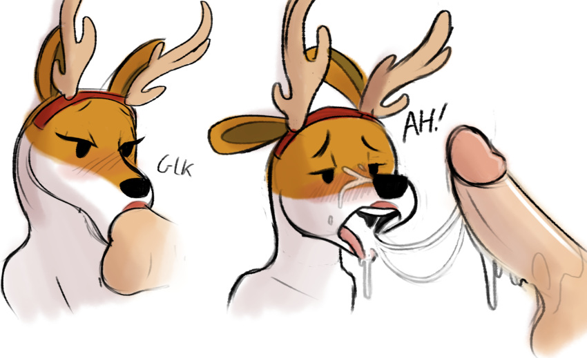 anthro anthrofied canine cum cum_in_mouth cum_inside fellatio female human human_on_anthro interspecies keadonger male male_on_anthro mammal olive_(character) olive_the_other_reindeer oral sex straight