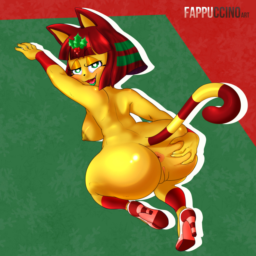 1girls 2017 alternate_color alternate_hair_color animal_crossing ankha anus ass ass_grab ass_up bent_over big_ass big_breasts breasts christmas eyeshadow fappuccino furry heart-shaped_pupils heart_eyes heels high_heels holidays lipstick looking_at_viewer nintendo nipples oppai presenting presenting_hindquarters pussy red_hair spread_ass teasing text thighs watermark