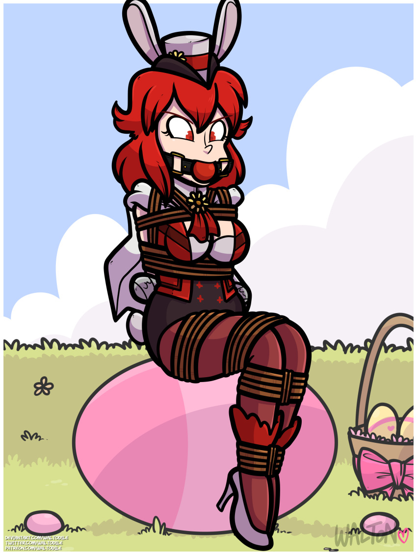 alternate_costume ball_gag bondage bunny_ears bunny_girl bunnysuit easter female fire_emblem fire_emblem:_mystery_of_the_emblem fire_emblem:_shadow_dragon_and_the_blade_of_light fire_emblem_heroes gag gagged heels minerva_(fire_emblem) minerva_(spring)_(fire_emblem) nintendo rope sitting waltodile