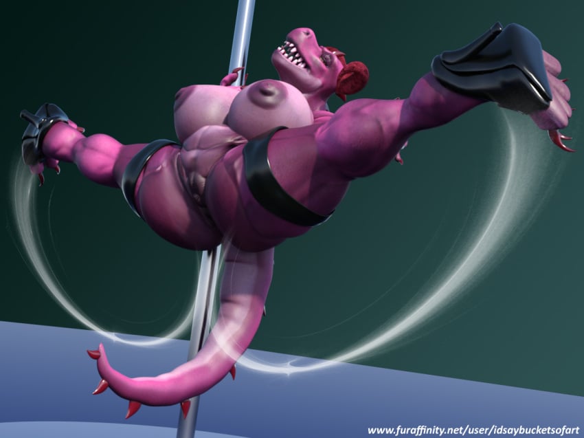 3d anthro clothing dinosaur female footwear high_heels idsaybucketsofart interstellar_demon_stripper kruk muscular pole reptile rick_and_morty scalie shoes stripper_pole