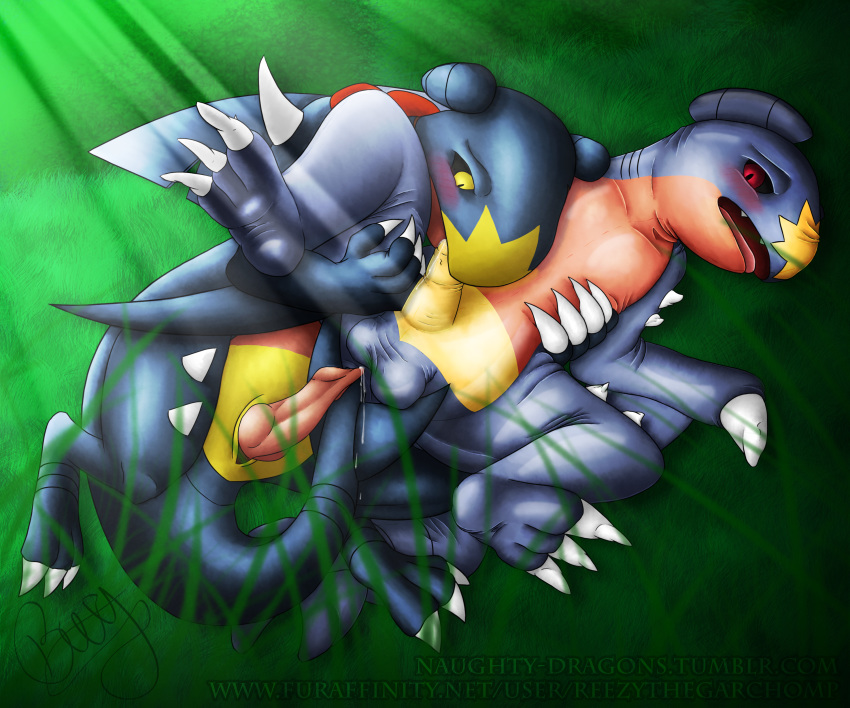 2015 anus ass balls claws cum digital_media_(artwork) duo erection garchomp knot latexsuit male nintendo open_mouth oral penis pokémon_(species) pokemon pokemon_(species) proto reezy reezythegarchomp rubber sex slit tail_sex tailplay tongue video_games yaoi