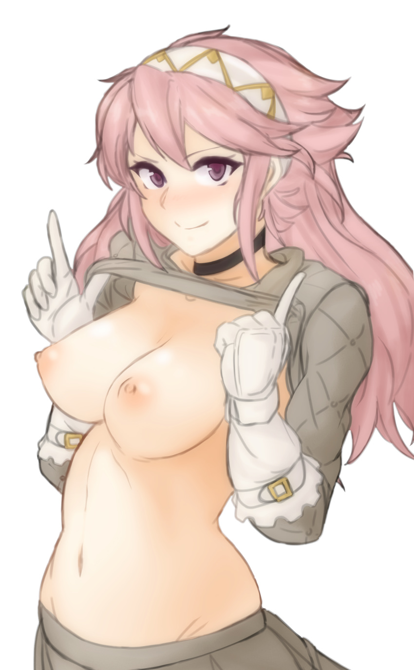 1girls areolae bare_breasts bare_midriff belly blush blushing breasts breasts_exposed breasts_out confident curvy curvy_female curvy_figure female female_only fire_emblem fire_emblem_fates flashing flashing_breasts gloves hairband human human_only light-skinned_female light_skin long_hair looking_at_viewer medium_breasts navel nintendo nipples perky_breasts pink_hair purple_eyes shirt_lift shirt_pull shirt_up showing_breasts showing_off skirt smile smiling smiling_at_viewer soleil_(fire_emblem) stomach transparent_background tridisart white_gloves