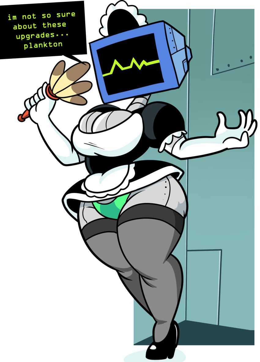 2d brainwashed brainwashing female humanoid karen_plankton maid maid_outfit maid_uniform mind_control robot robot_girl robot_humanoid screen_face spongebob_squarepants spongebob_squarepants_(series) superspoe tech_control tv_head