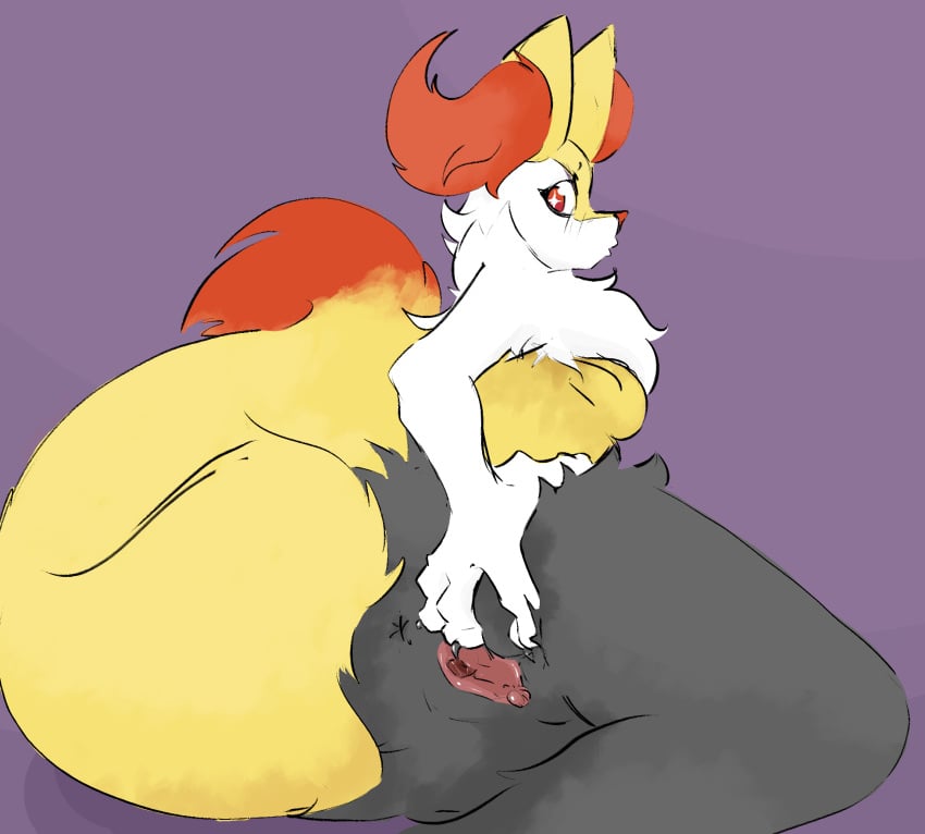 anthro bodily_fluids braixen canid canine female fluffy fox genital_fluids genitals hi_res lavenderscent mammal nintendo pokemon pokemon_(species) solo thirsty vaginal_fluids