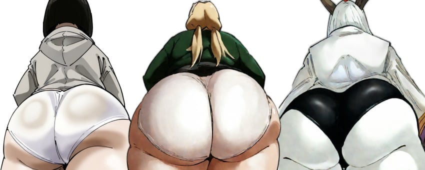 3girls ai_generated ass_size_difference bbw boruto:_naruto_next_generations bottom_heavy fat_ass hyuuga_hinata lineup naruto_(series) naruto_shippuden otsutsuki_kaguya pawg plump_ass round_ass round_butt tsunade underwear widescreen