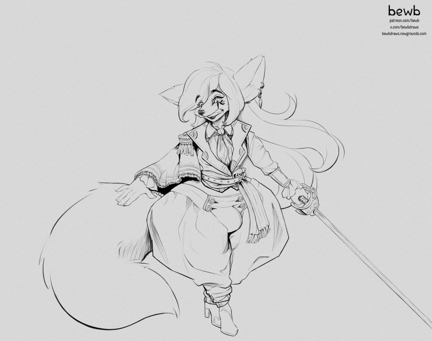 anthro bewbdraws bottom_heavy clothing dungeons_and_dragons femboy fennec fluffy fluffy_tail fox long_hair male rapier thick_thighs