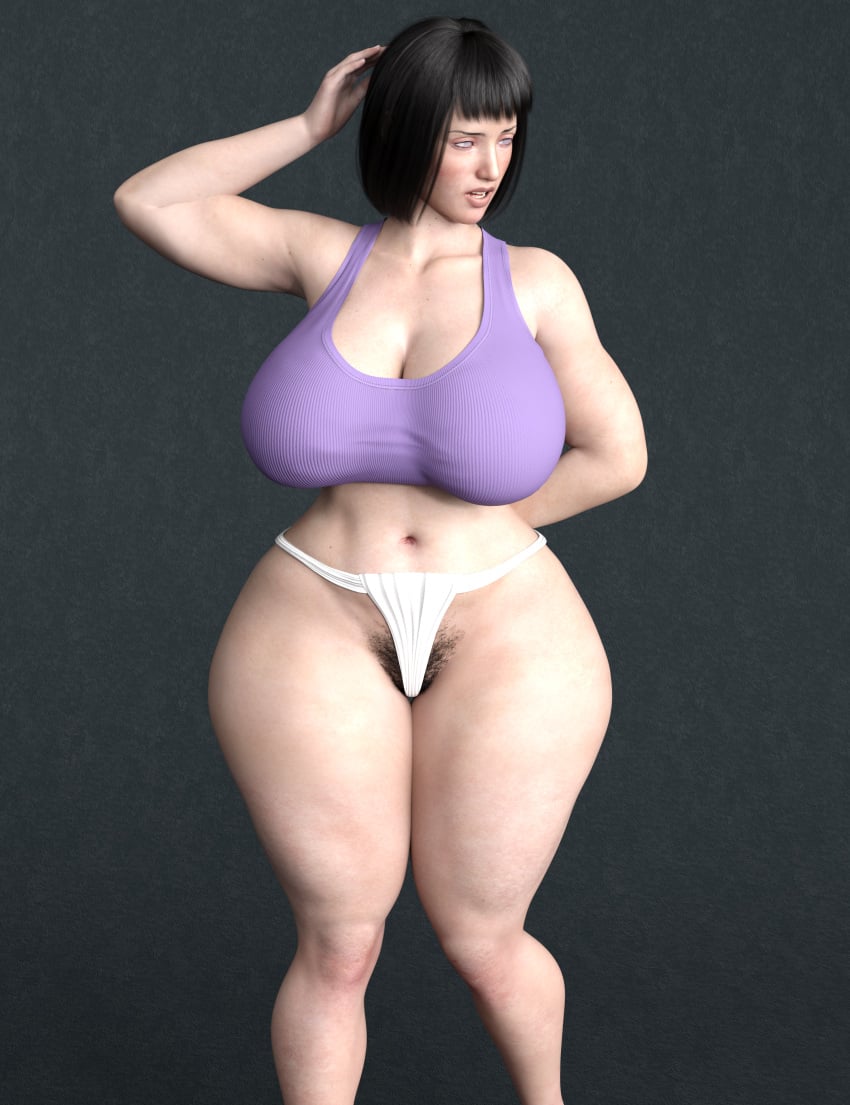 3d 3d_(artwork) asian asian_female barely_clothed big_ass big_breasts black_hair clothed confused_expression confused_look embarassed hairy hairy_pussy hyuuga_hinata japanese_clothes naive naruto naruto_(series) naruto_shippuden onlythicks pubes pubes_exposed pubic_hair pubic_hair_peek purple_eyes short_hair thick_ass thick_butt thick_hips thick_legs thick_thighs thong white_skin