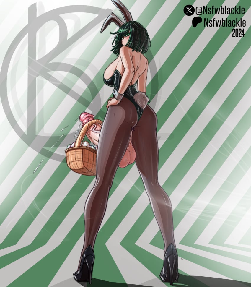 1futa back_view basket big_breasts bunny_ears bunnysuit easter easter_basket easter_egg fubuki_(one-punch_man) futa_only futanari high_heels huge_cock nsfwblackle one-punch_man short_hair shoulders stockings thighs veiny_penis