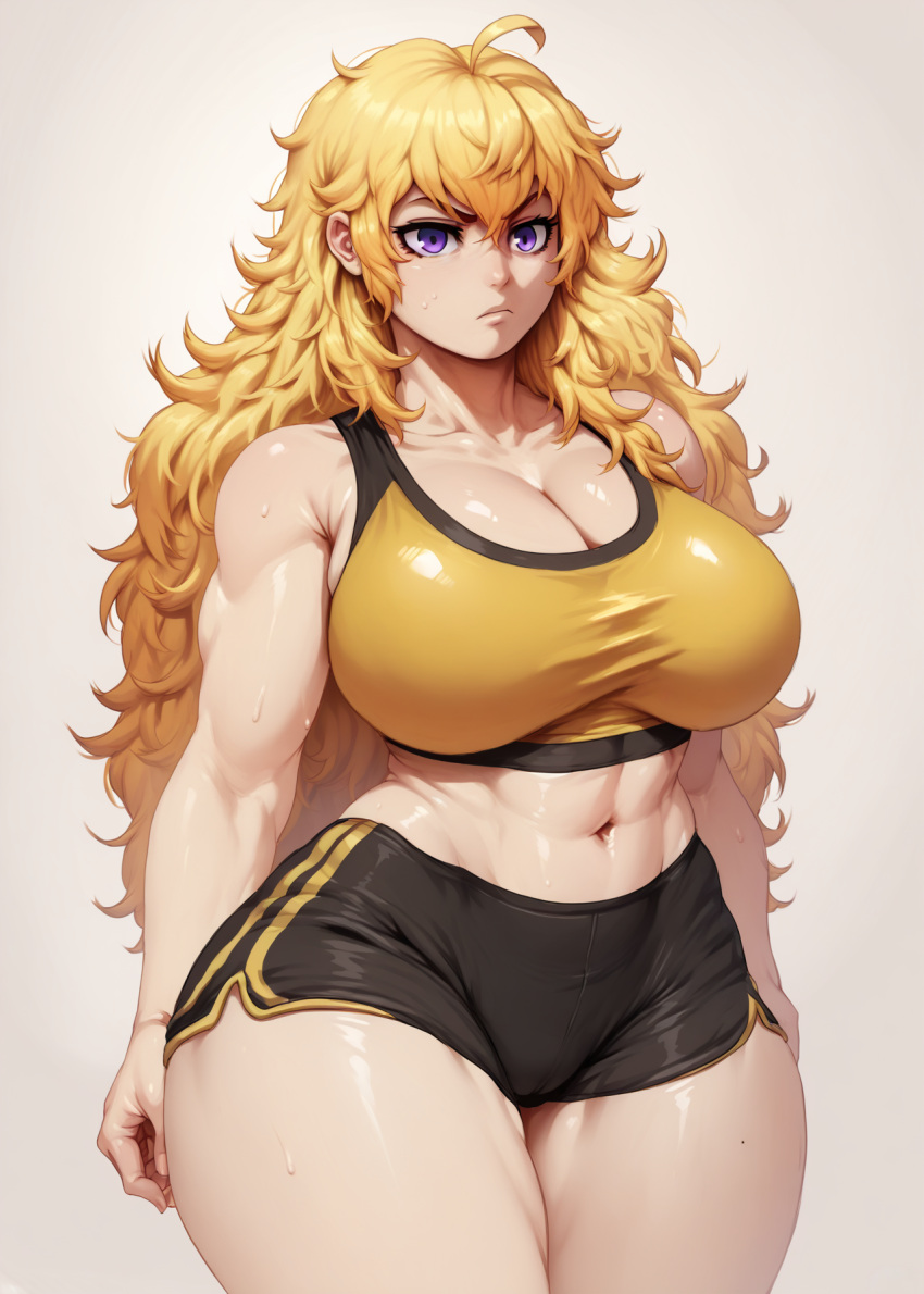 ai_generated breasts gym_uniform jlullaby_(style) large_breasts long_hair relaps63 rwby solo solo_focus wide_hips yang_xiao_long