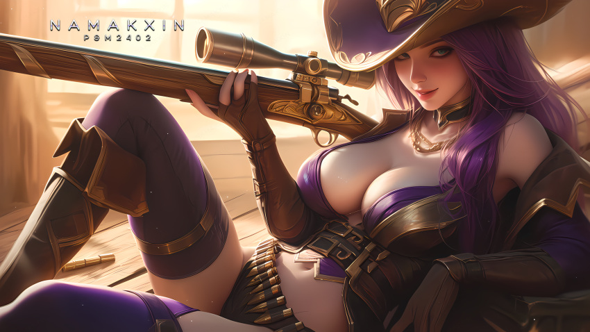 ai_generated boots caitlyn_kiramman female league_of_legends namakxin sniper stockings