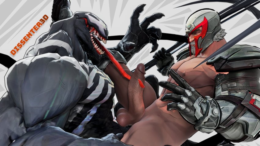 dissenter3d gay licking_penis long_tongue magneto_(marvel_rivals) male/male male_focus male_only marvel_rivals muscular_male oral_sex venom_(marvel_rivals)