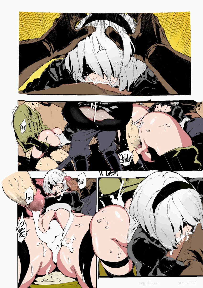 1girls 2boys animated bouncing_breasts breasts cum cum_drip cum_in_mouth cum_in_pussy cum_inside cum_on_breasts cum_on_face cum_puddle cum_trail deepthroat head_grab hirame nier:_automata nier_(series) oral oral_sex penis sex vaginal_penetration vaginal_sex yorha_2b