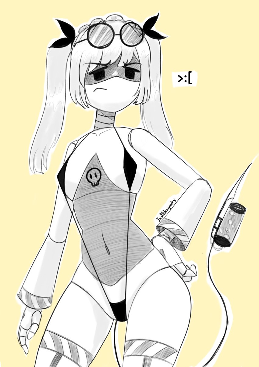 angry_face j_(murder_drones) murder_drones robot_girl sexy_dress twintails